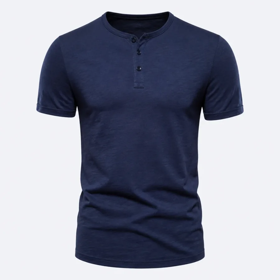 Camiseta Henley Manga Curta Azul-marinho