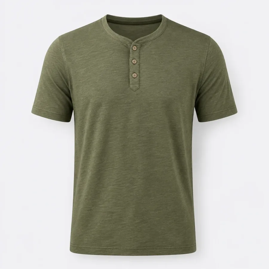 Camiseta Henley Manga Curta Verde-oliva