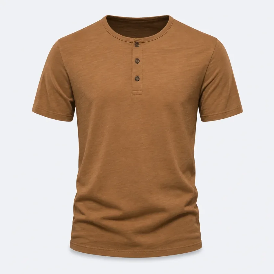 Camiseta Henley Manga Curta Caramelo