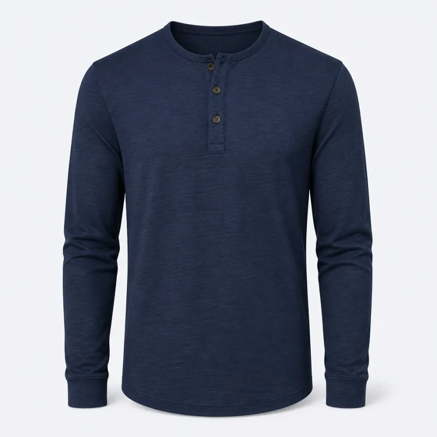 Camiseta Henley Manga Longa Azul-marinho