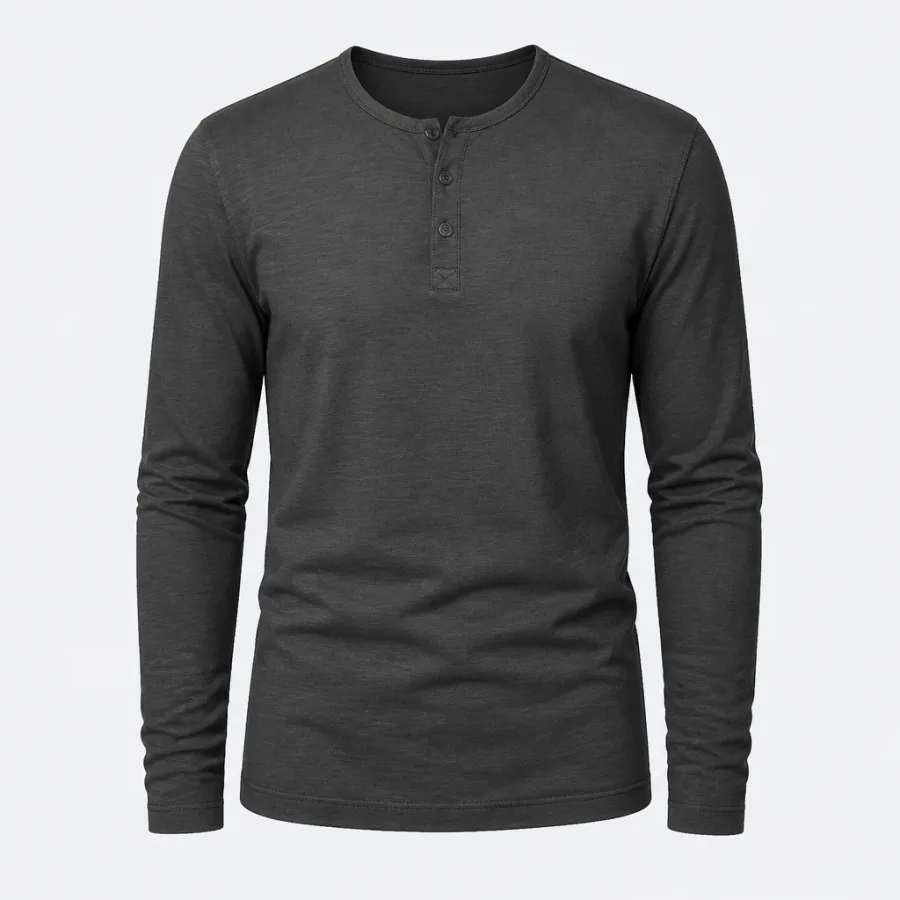 Camiseta Henley Manga Longa Grafite