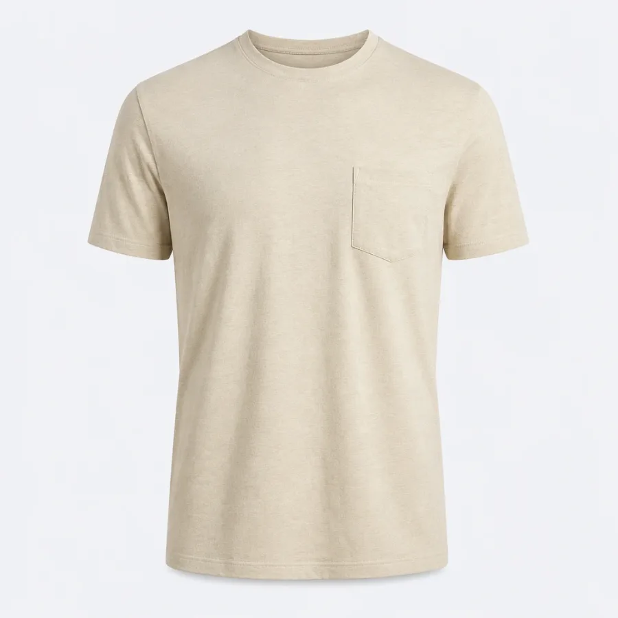 Camiseta Bolso Linho e Algodão Areia