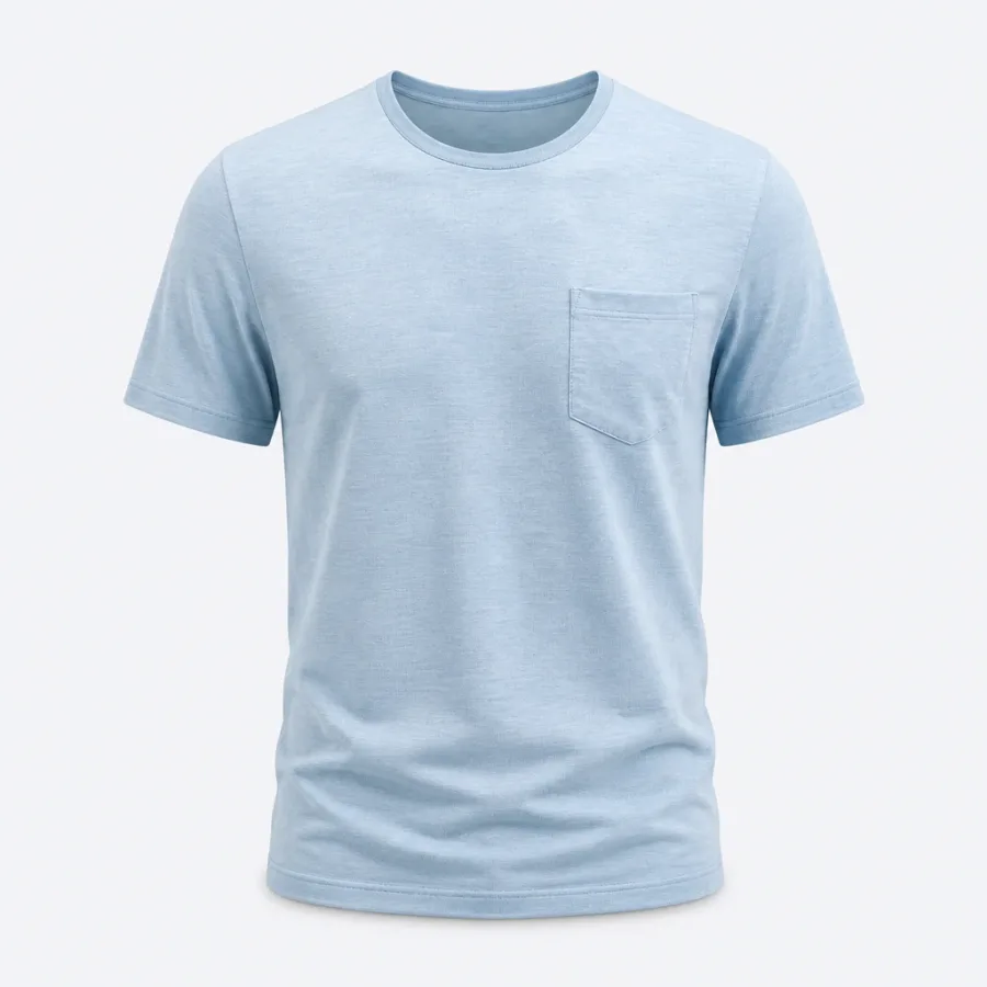 Camiseta Bolso Linho e Algodão Azul-claro