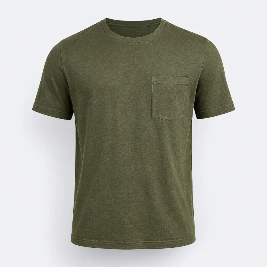 Camiseta Bolso Linho e Algodão Verde-oliva