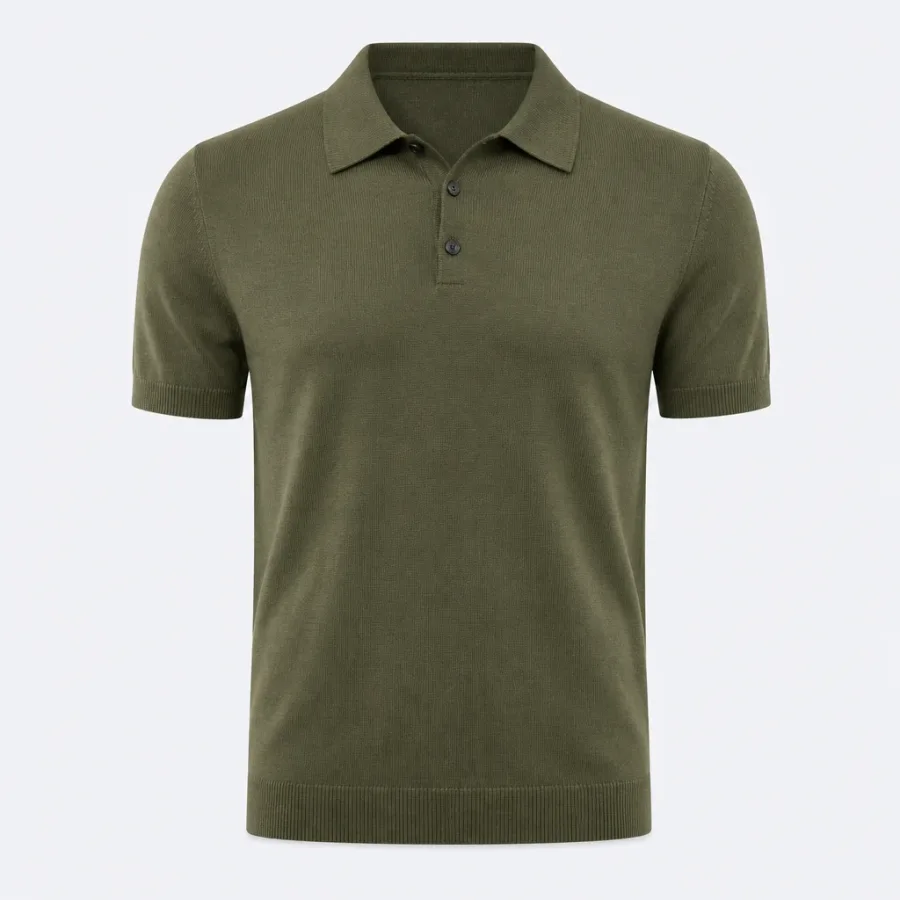 Polo Tricô Manga Curta Verde-oliva