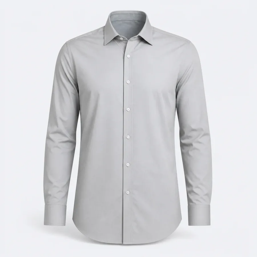 Camisa Social Tricoline Regular Cinza-claro