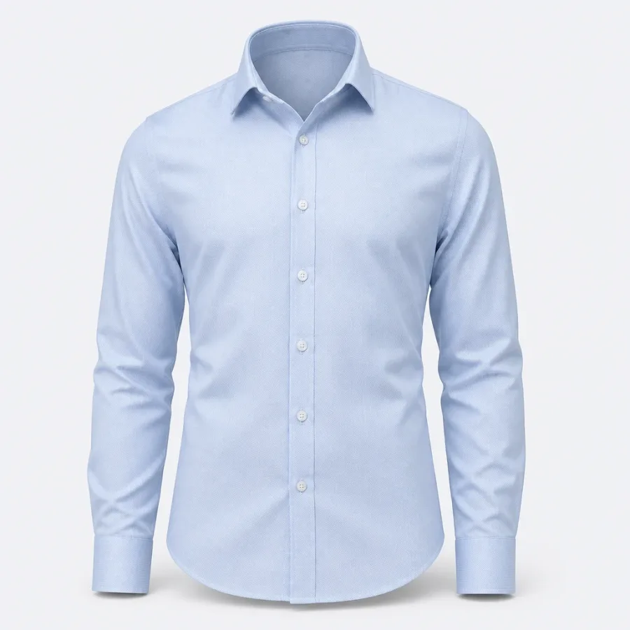 Camisa Social Maquinetada Azul-claro