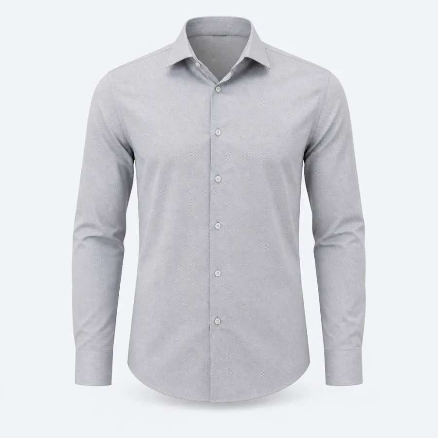 Camisa Social Maquinetada Cinza-claro