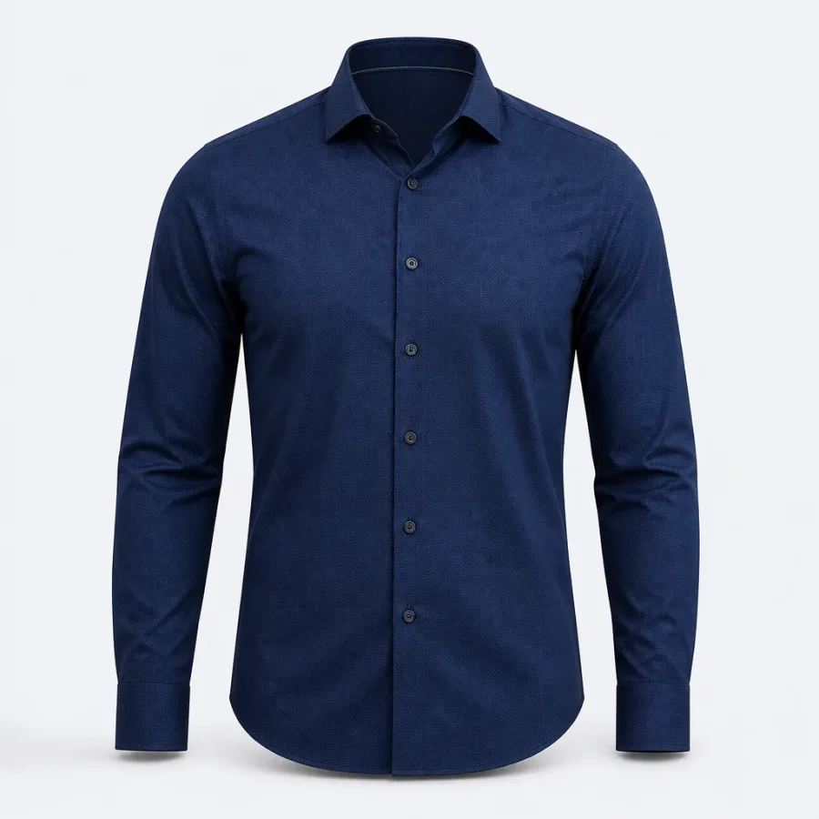 Camisa Social Maquinetada Azul-marinho