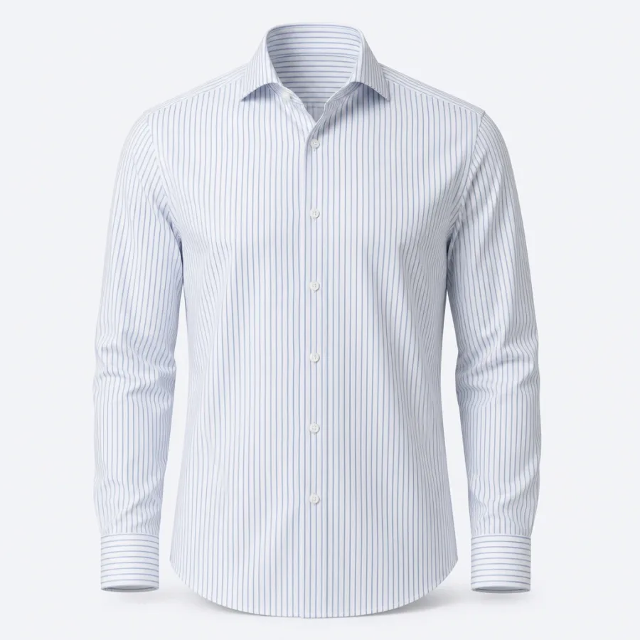 Camisa Social Listrada Fina Azul