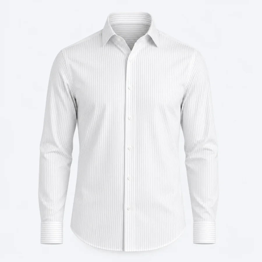 Camisa Social Listrada Fina Cinza