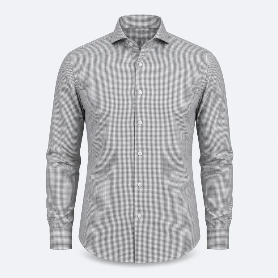 Camisa Social Xadrez Micro Cinza