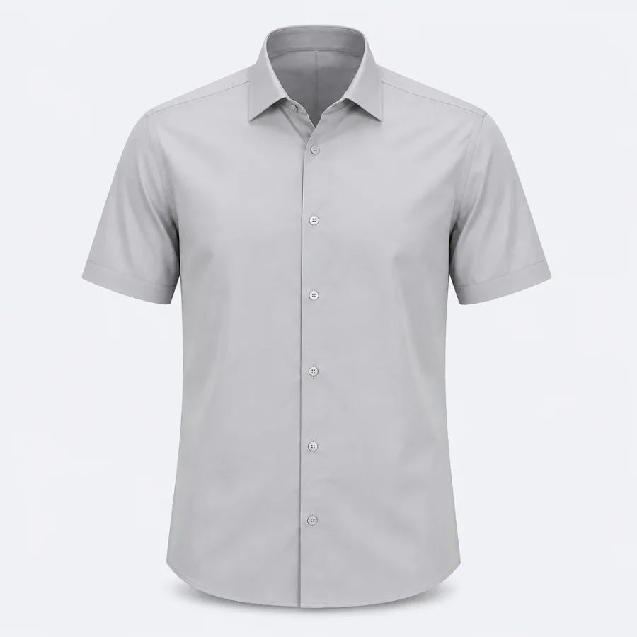 Camisa Social Manga Curta Cinza-claro