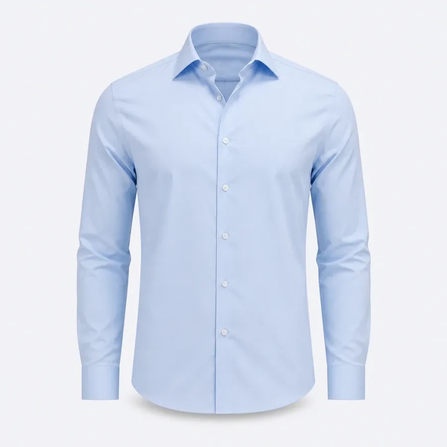 Camisa Social Colarinho Italiano Azul-claro