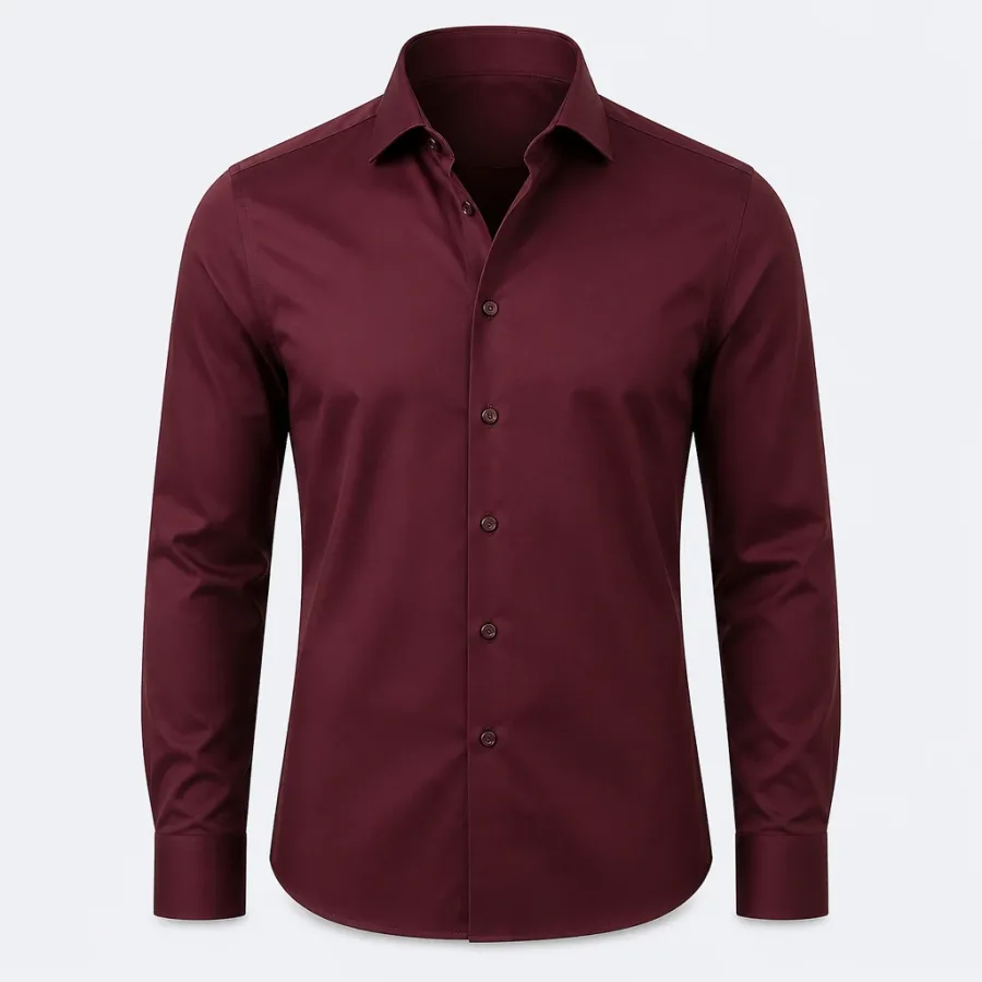 Camisa Social Colarinho Italiano Vinho