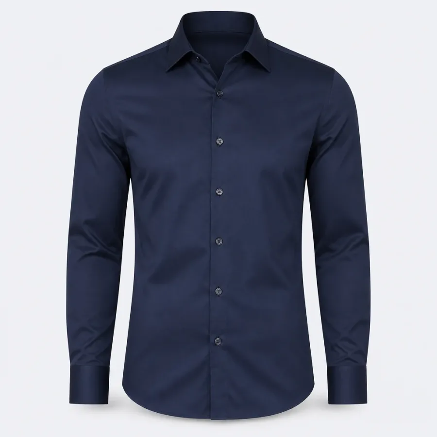 Camisa Social Stretch Slim Azul-marinho