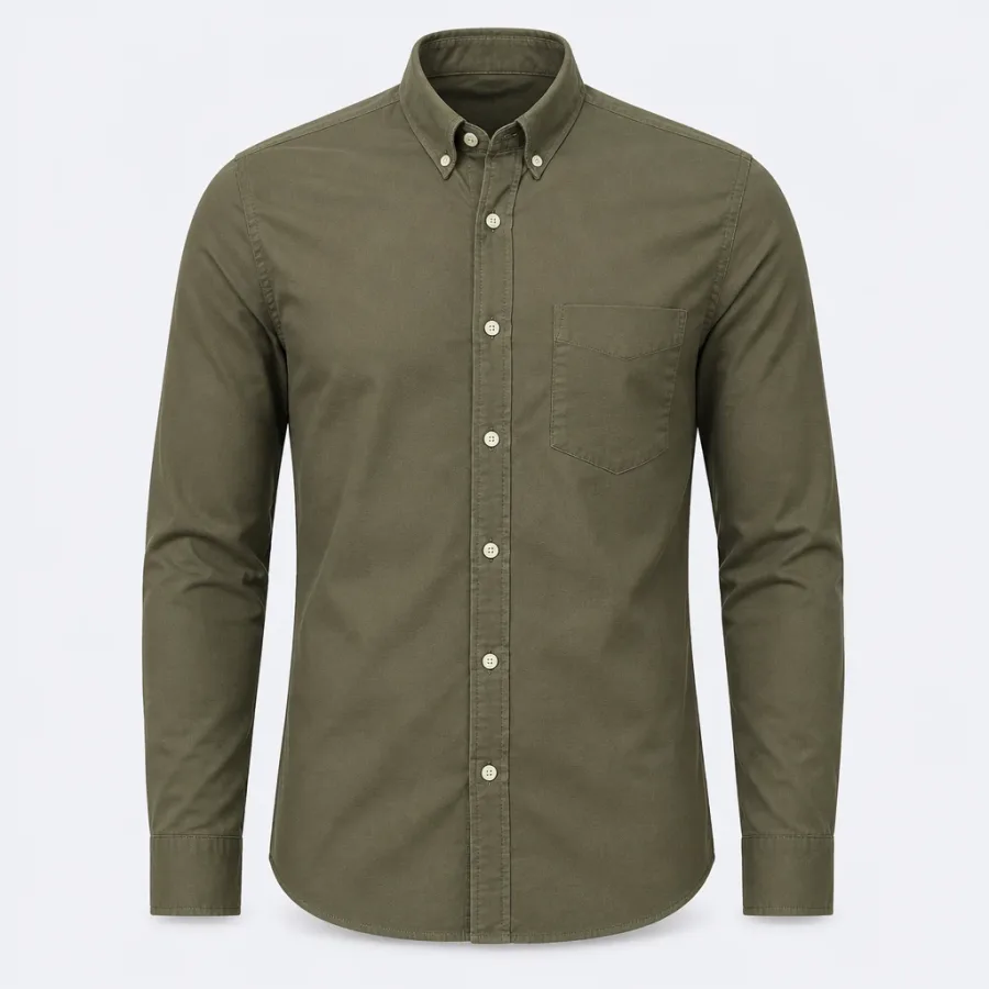 Camisa Oxford Manga Longa Verde-oliva
