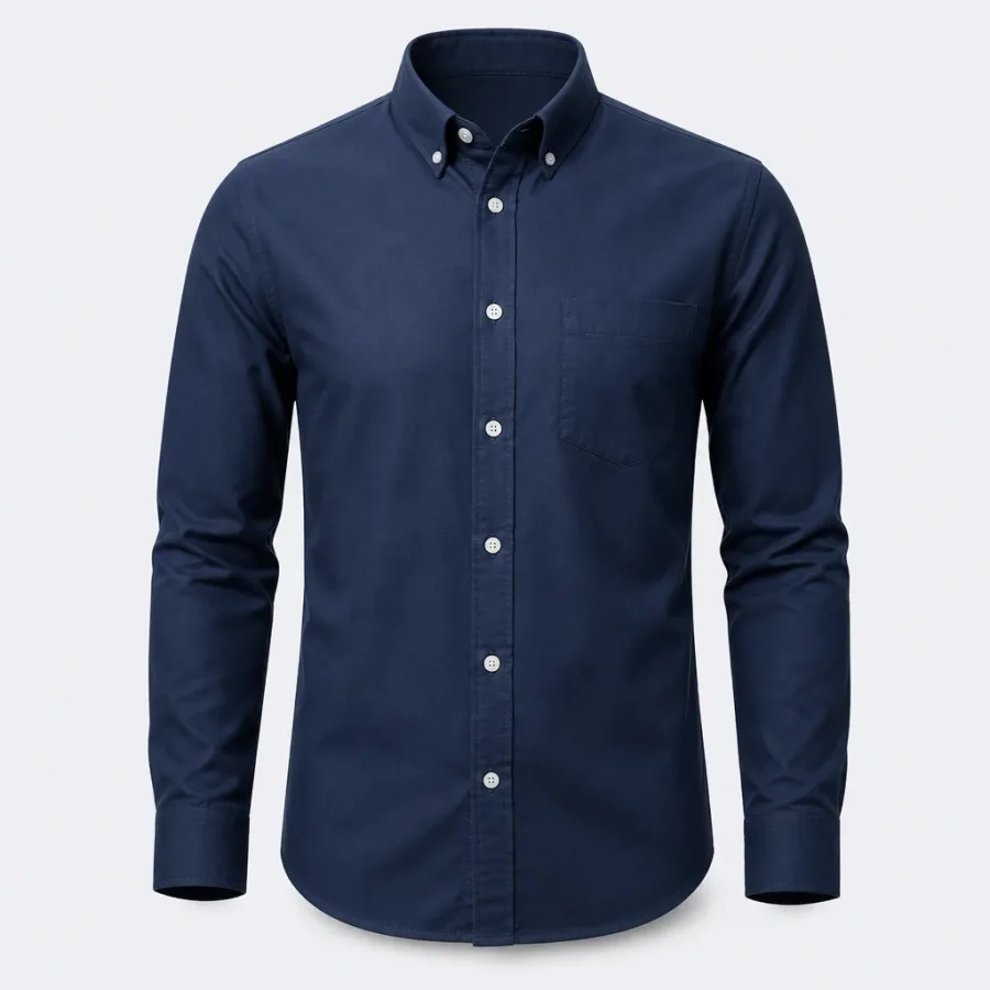 Camisa Oxford Manga Longa Azul-marinho