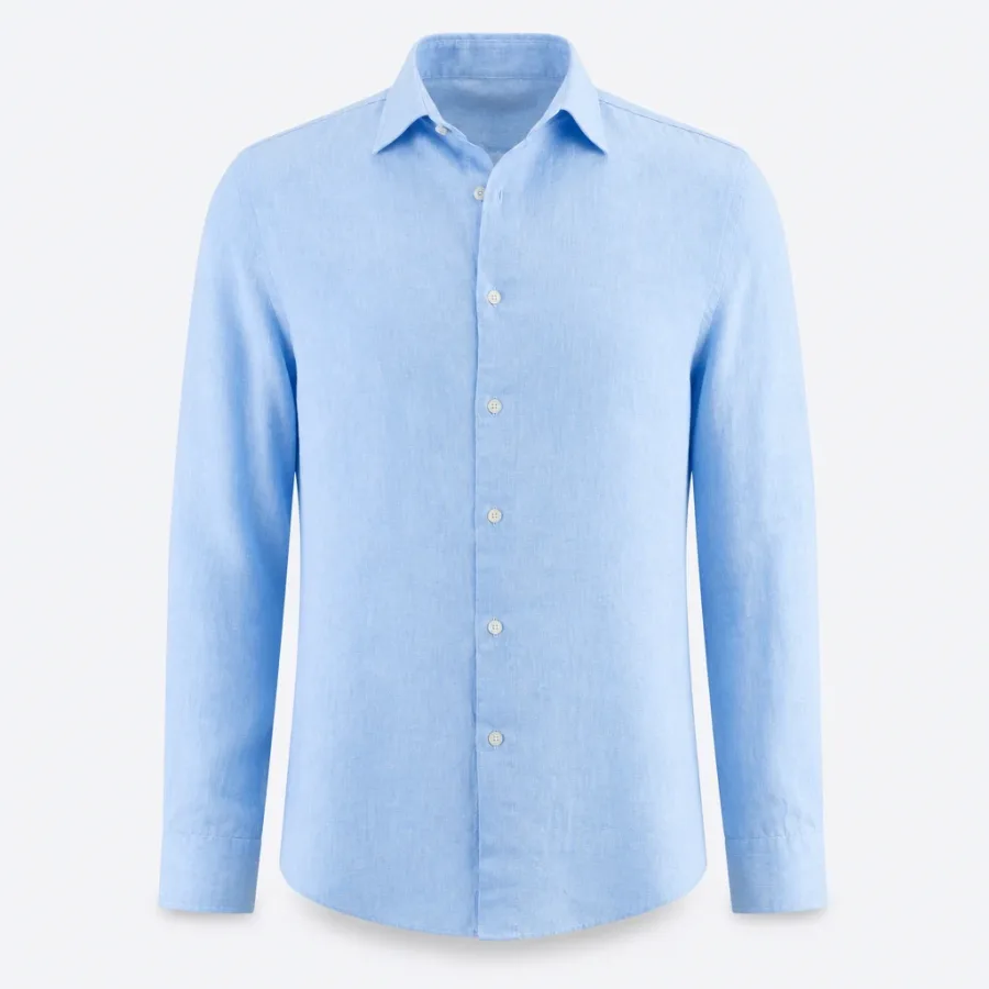 Camisa Linho Manga Longa Azul-claro