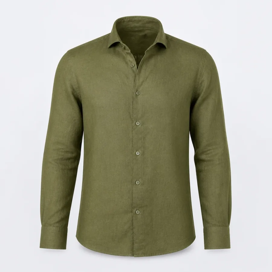 Camisa Linho Manga Longa Verde-oliva