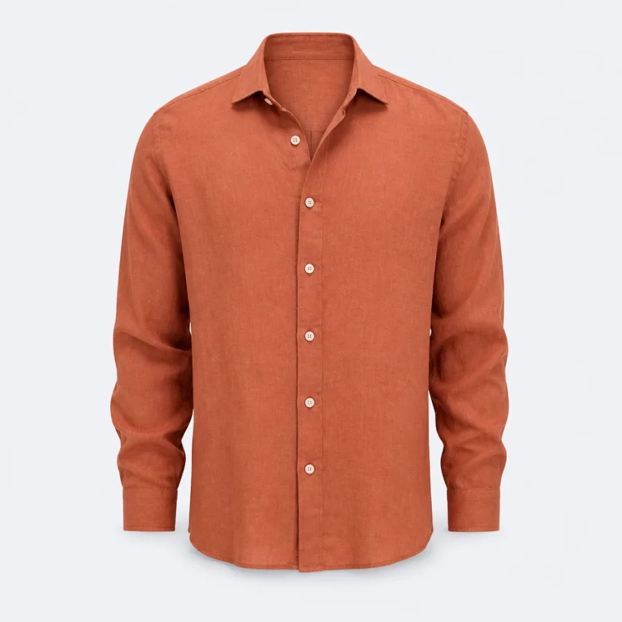 Camisa Linho Manga Longa Terracota