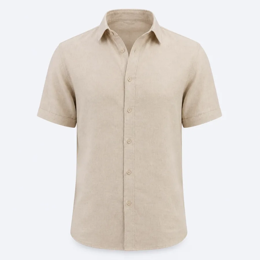 Camisa Linho Manga Curta Areia