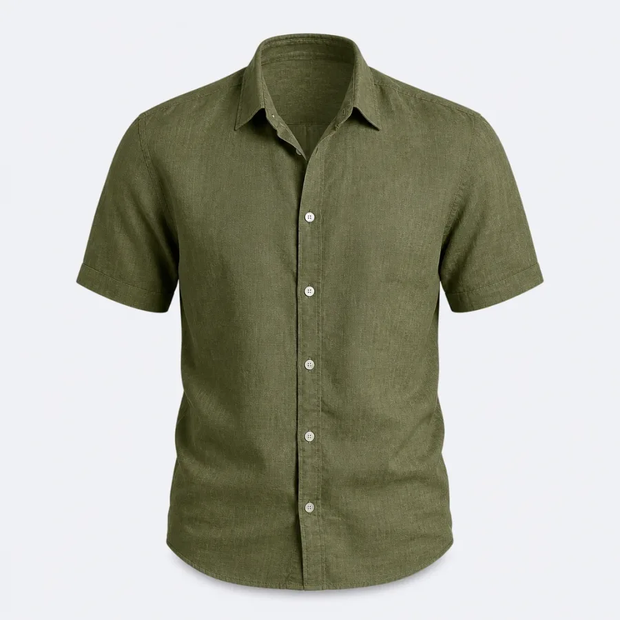 Camisa Linho Manga Curta Verde-oliva