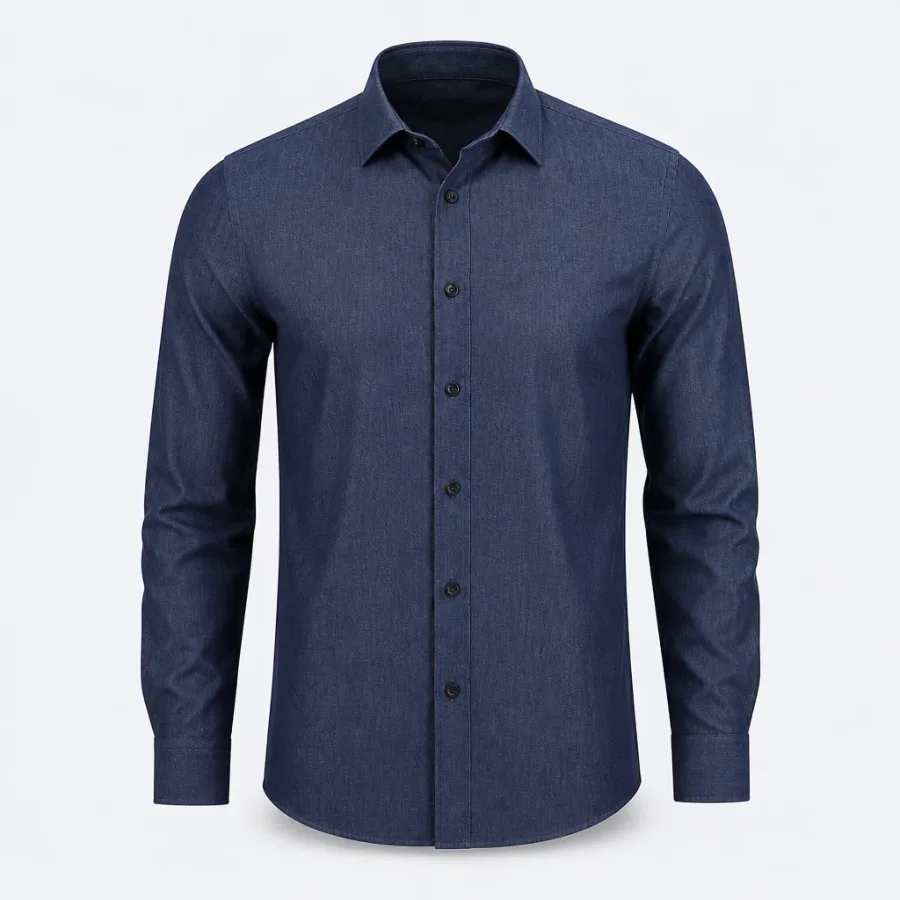 Camisa Chambray Azul-marinho