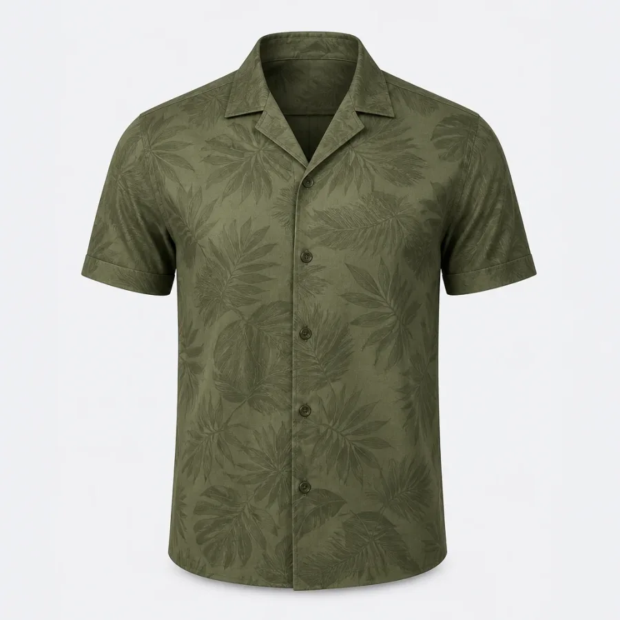 Camisa Estampada Folhagem Verde-oliva