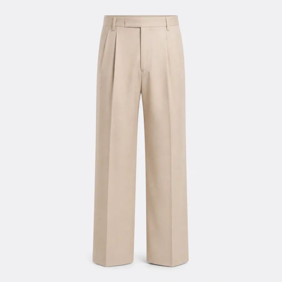 Calça Pantalona Pregas Bege
