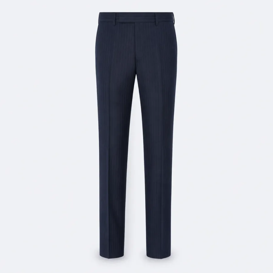 Calça Social Risca de Giz Azul-marinho