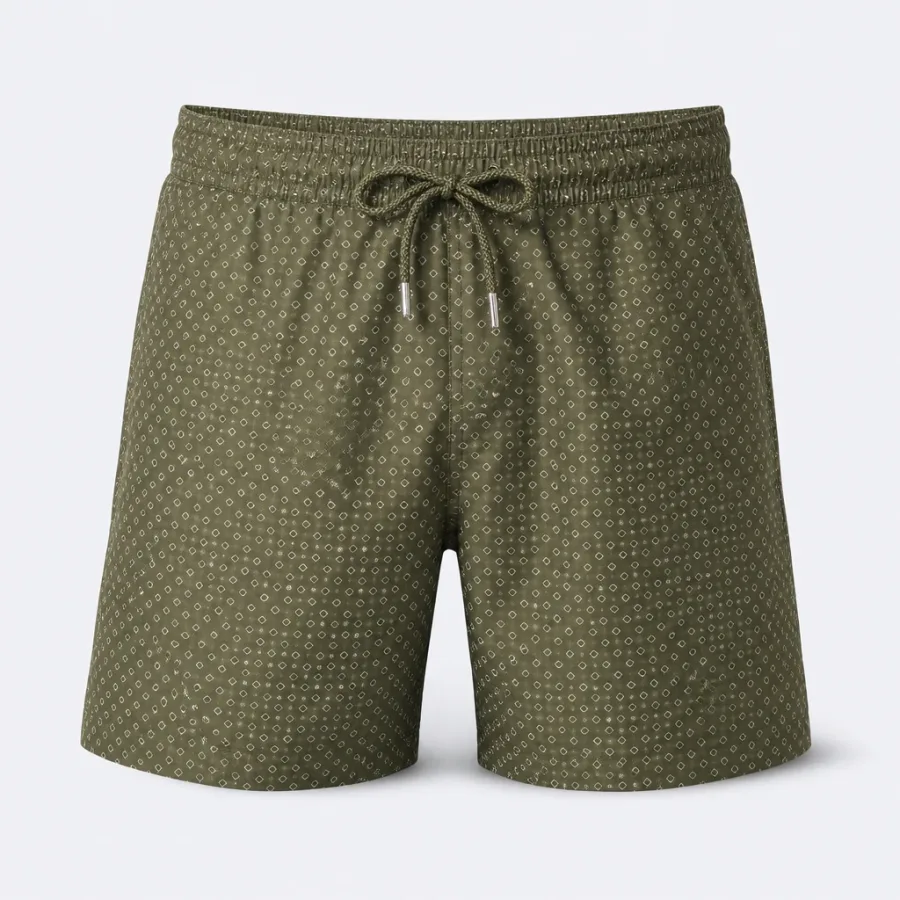 Short de Banho Estampado Verde-oliva