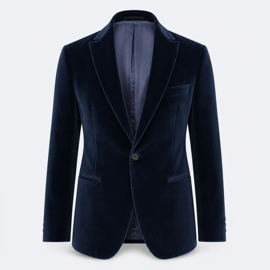 Blazer de Veludo Azul-marinho
