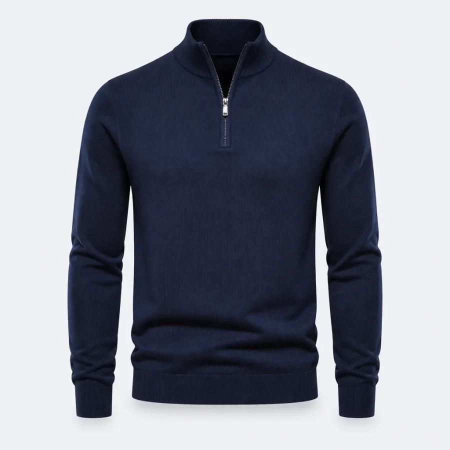 Tricô Meio Zíper Azul-marinho