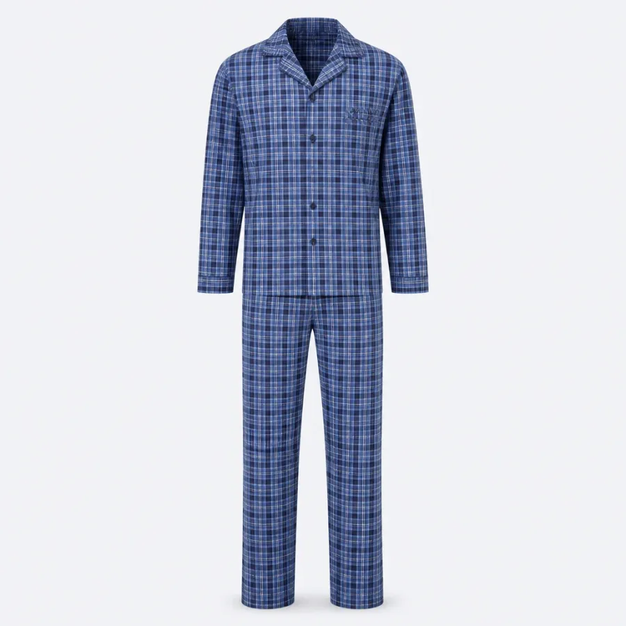Pijama Longo Xadrez Azul